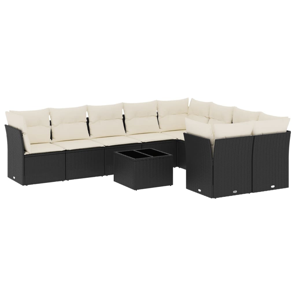10-delige Loungeset met kussens poly rattan zwart is nu te koop bij PeponiXL, paradijselijk wonen!