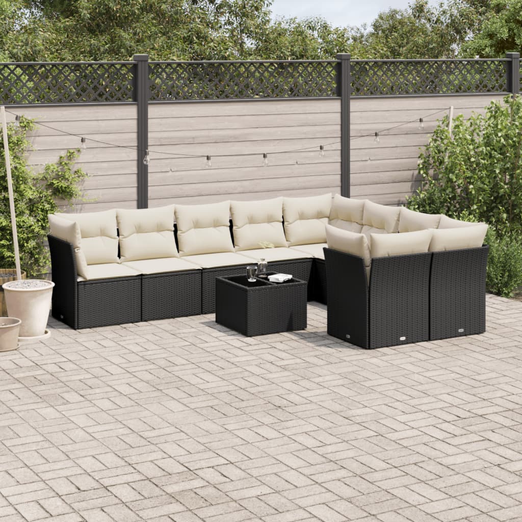 10-delige Loungeset met kussens poly rattan zwart is nu te koop bij PeponiXL, paradijselijk wonen!