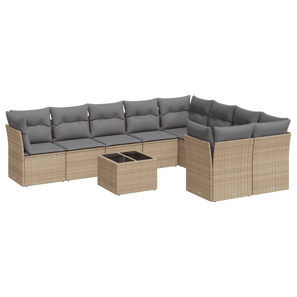 10-delige Loungeset met kussens poly rattan beige is nu te koop bij PeponiXL, paradijselijk wonen!