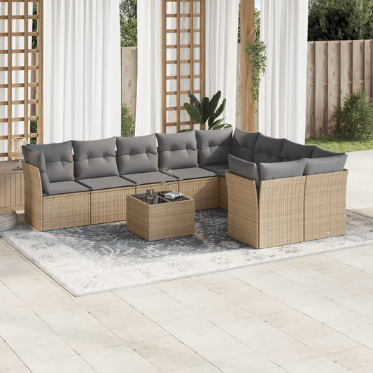 10-delige Loungeset met kussens poly rattan beige is nu te koop bij PeponiXL, paradijselijk wonen!
