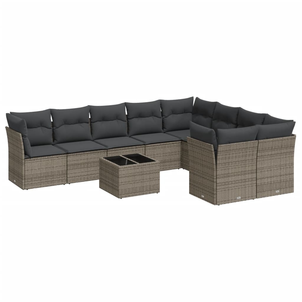 10-delige Loungeset met kussens poly rattan grijs is nu te koop bij PeponiXL, paradijselijk wonen!