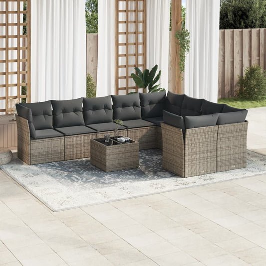 10-delige Loungeset met kussens poly rattan grijs is nu te koop bij PeponiXL, paradijselijk wonen!