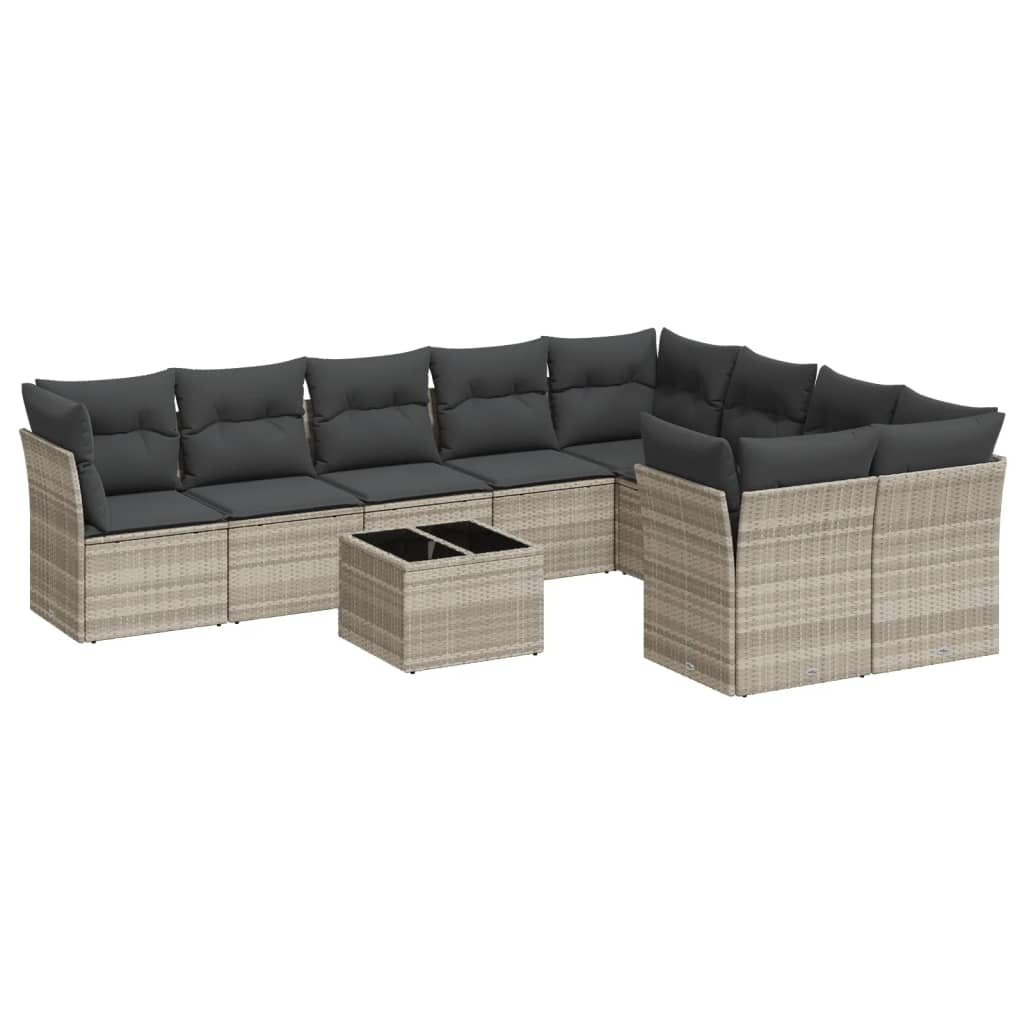 10-delige Loungeset met kussens poly rattan lichtgrijs is nu te koop bij PeponiXL, paradijselijk wonen!