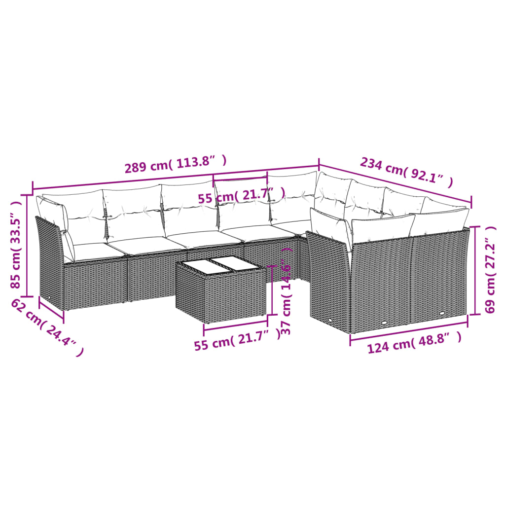 10-delige Loungeset met kussens poly rattan lichtgrijs is nu te koop bij PeponiXL, paradijselijk wonen!