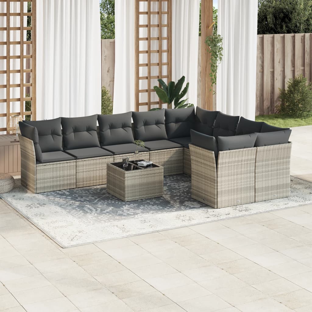 10-delige Loungeset met kussens poly rattan lichtgrijs is nu te koop bij PeponiXL, paradijselijk wonen!