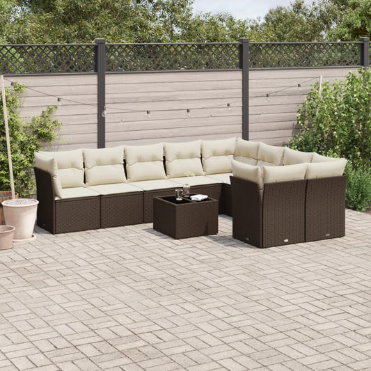 10-delige Loungeset met kussens poly rattan bruin is nu te koop bij PeponiXL, paradijselijk wonen!