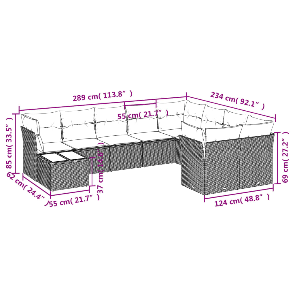 10-delige Loungeset met kussens poly rattan zwart is nu te koop bij PeponiXL, paradijselijk wonen!