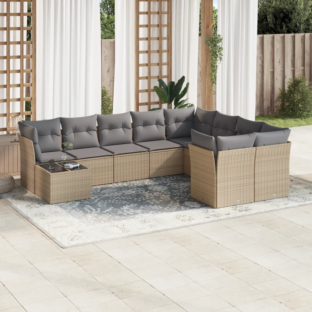 10-delige Loungeset met kussens poly rattan beige is nu te koop bij PeponiXL, paradijselijk wonen!