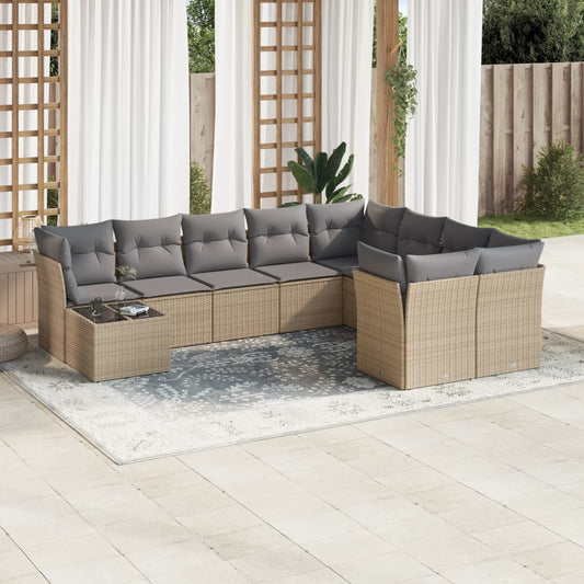 10-delige Loungeset met kussens poly rattan beige is nu te koop bij PeponiXL, paradijselijk wonen!