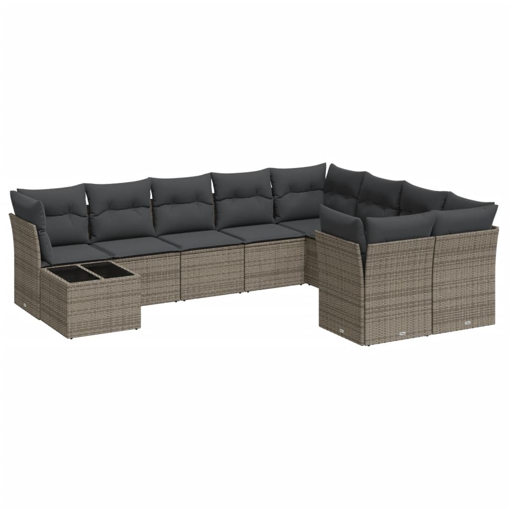 10-delige Loungeset met kussens poly rattan grijs is nu te koop bij PeponiXL, paradijselijk wonen!