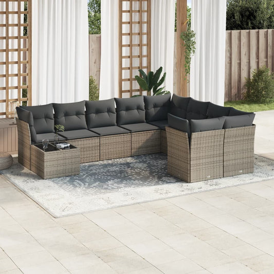 10-delige Loungeset met kussens poly rattan grijs is nu te koop bij PeponiXL, paradijselijk wonen!