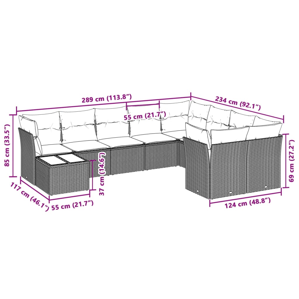 10-delige Loungeset met kussens poly rattan lichtgrijs is nu te koop bij PeponiXL, paradijselijk wonen!