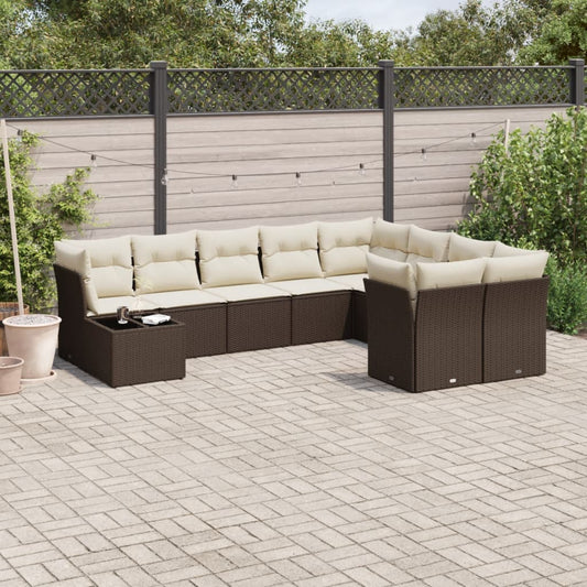 10-delige Loungeset met kussens poly rattan bruin is nu te koop bij PeponiXL, paradijselijk wonen!