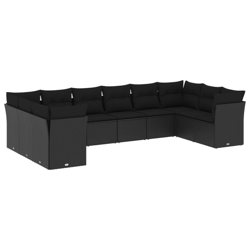 10-delige Loungeset met kussens poly rattan zwart is nu te koop bij PeponiXL, paradijselijk wonen!