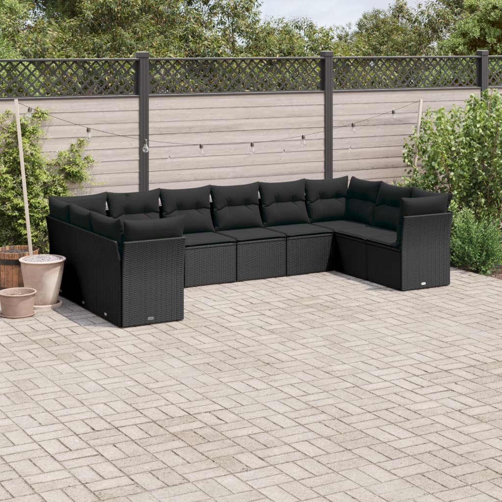 10-delige Loungeset met kussens poly rattan zwart is nu te koop bij PeponiXL, paradijselijk wonen!
