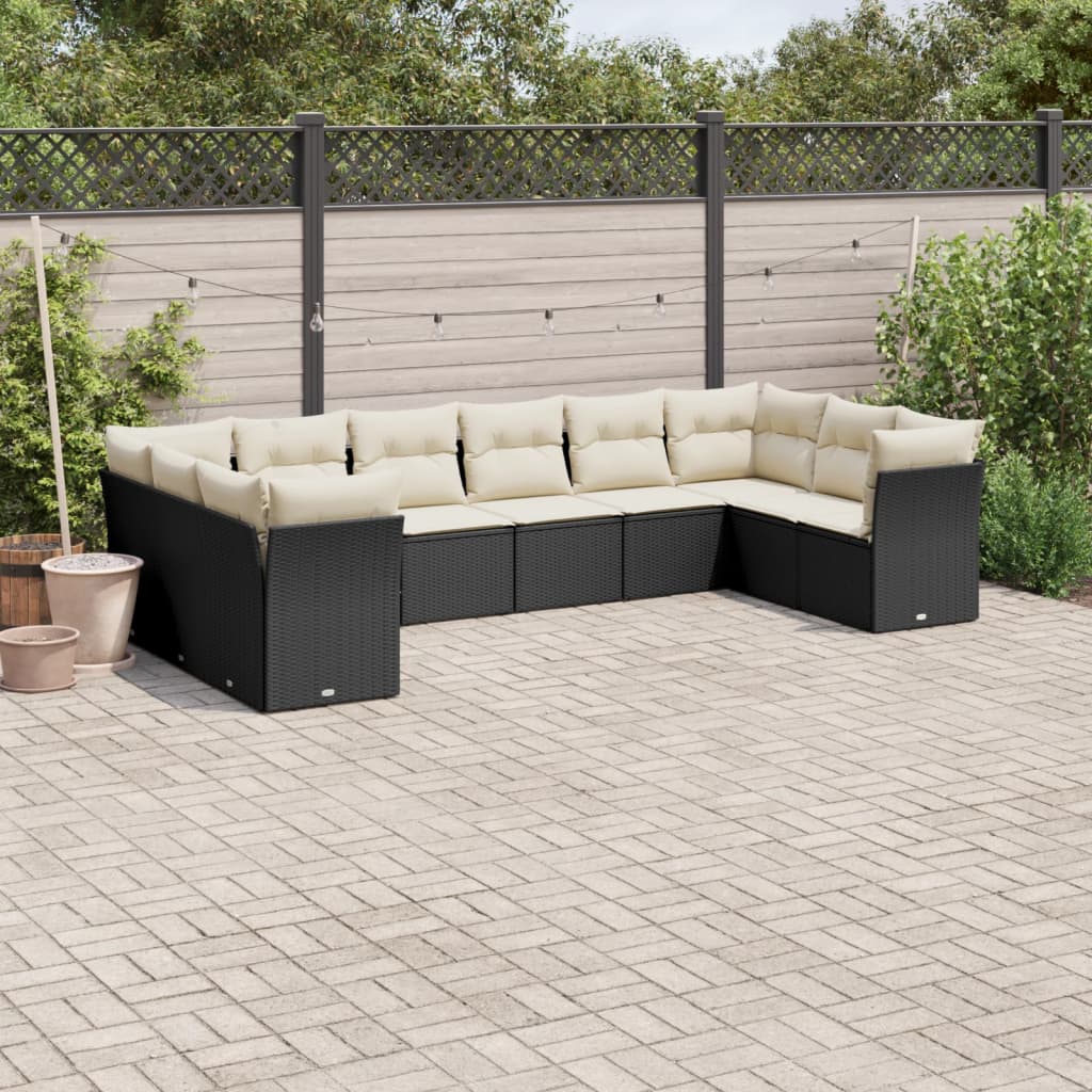 10-delige Loungeset met kussens poly rattan zwart is nu te koop bij PeponiXL, paradijselijk wonen!