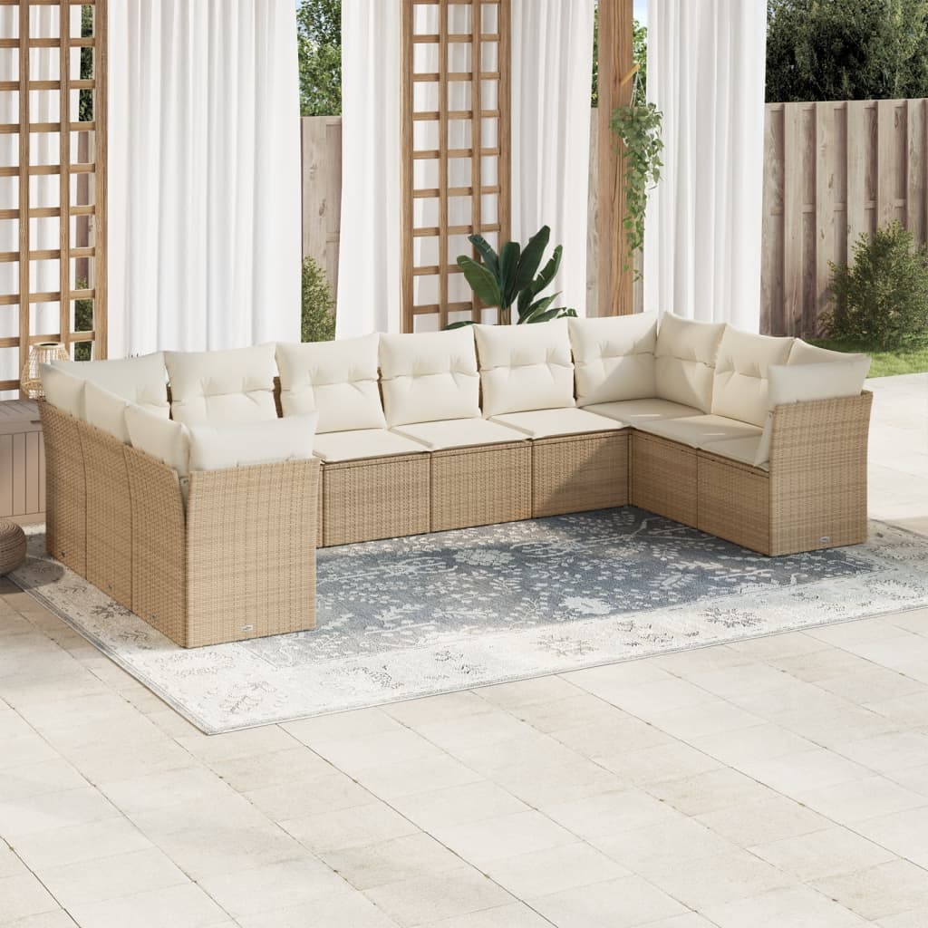 10-delige Loungeset met kussens poly rattan beige is nu te koop bij PeponiXL, paradijselijk wonen!
