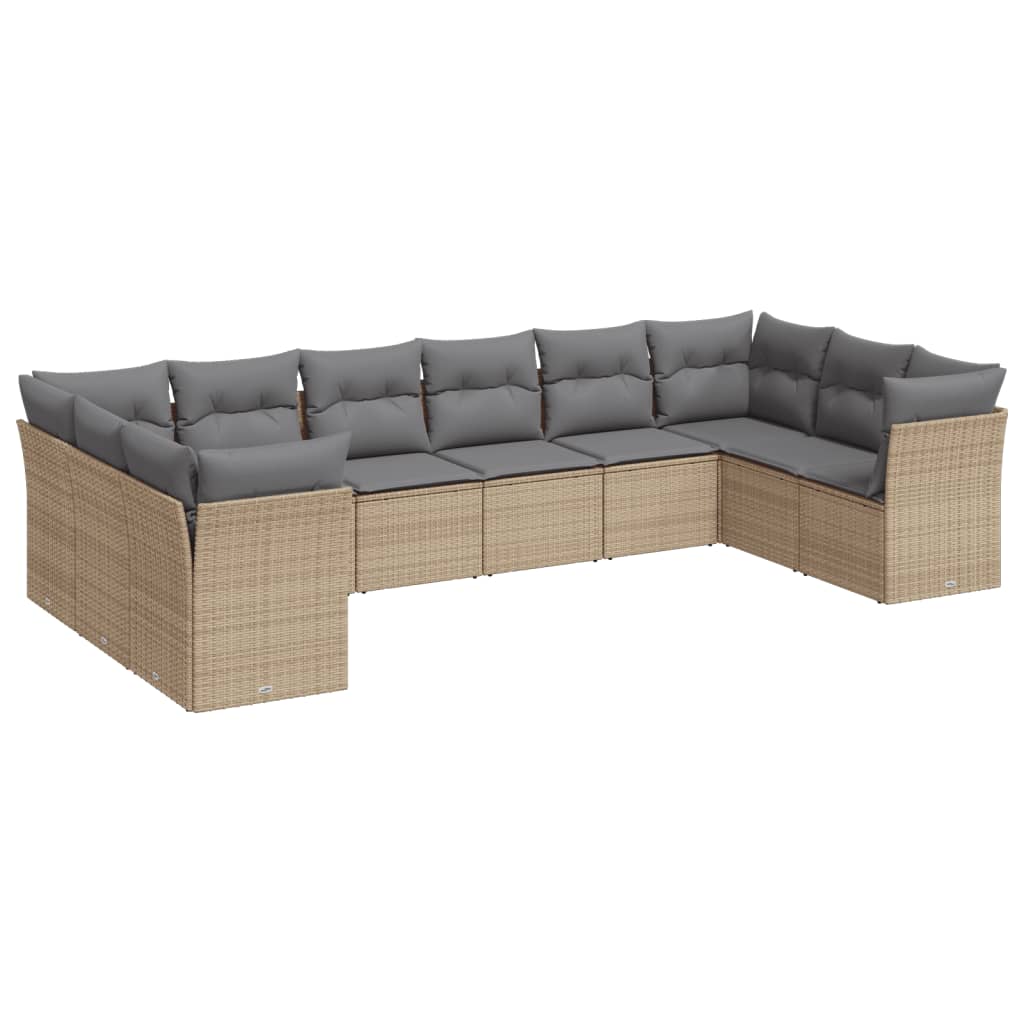 10-delige Loungeset met kussens poly rattan beige is nu te koop bij PeponiXL, paradijselijk wonen!