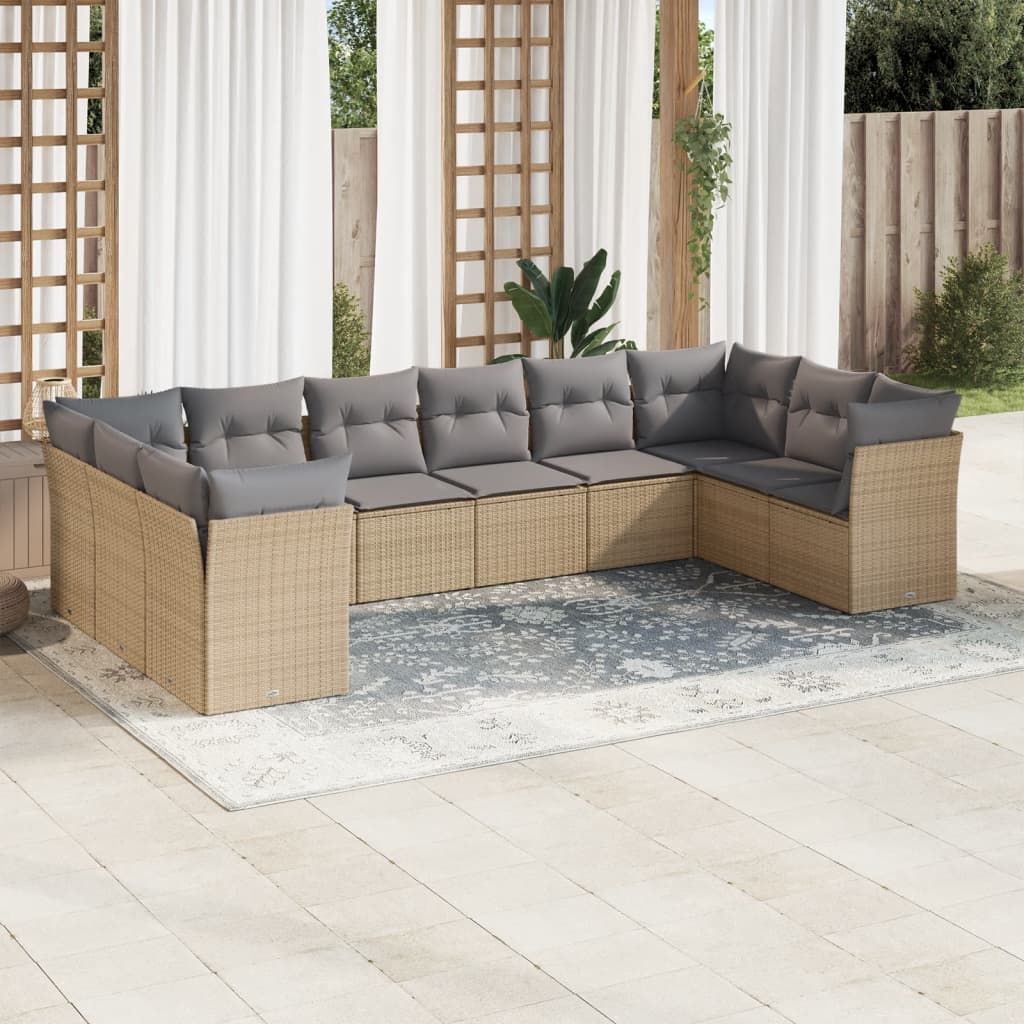 10-delige Loungeset met kussens poly rattan beige is nu te koop bij PeponiXL, paradijselijk wonen!