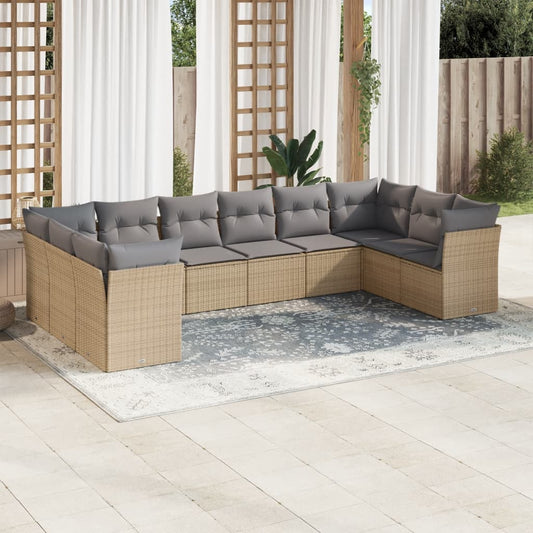 10-delige Loungeset met kussens poly rattan beige is nu te koop bij PeponiXL, paradijselijk wonen!