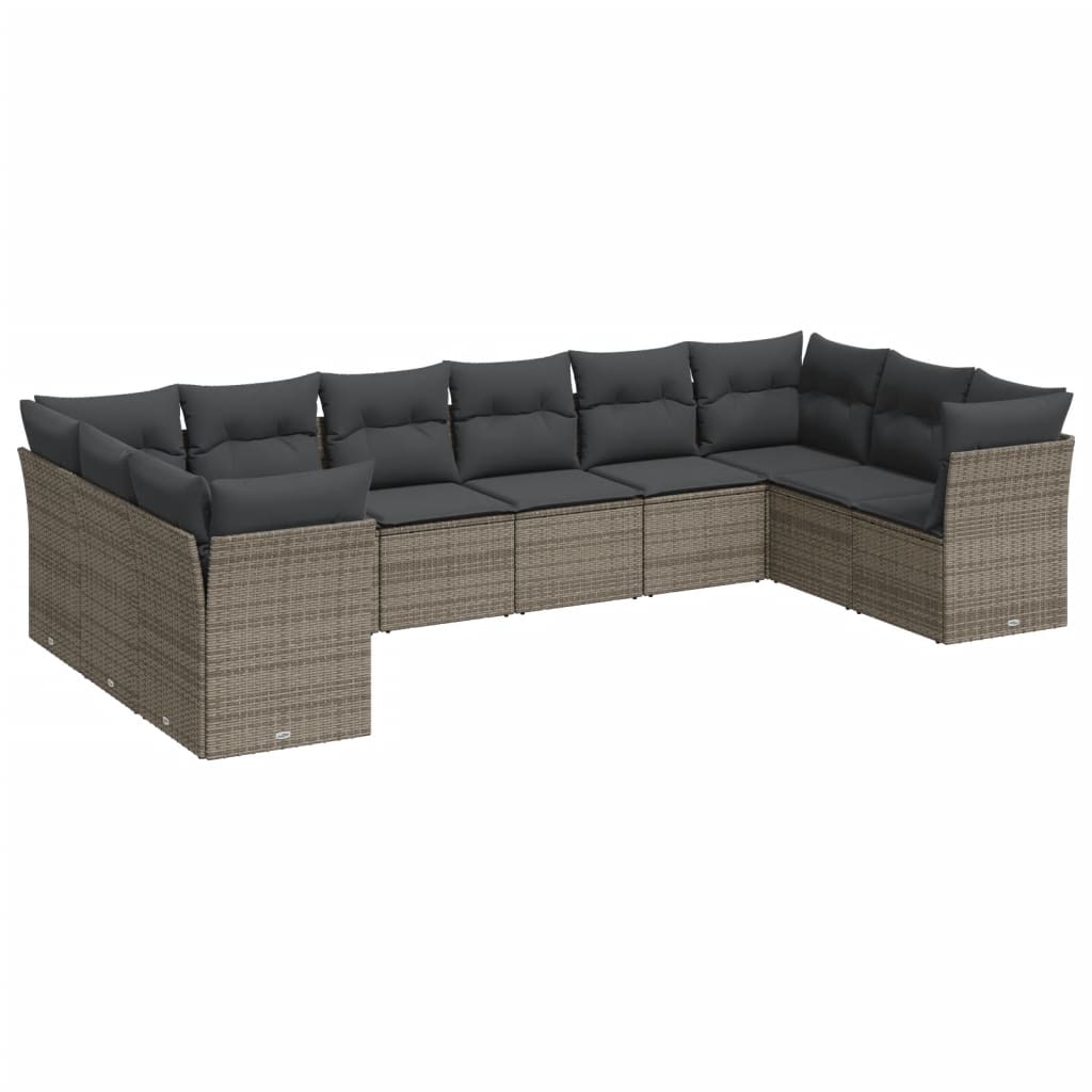 10-delige Loungeset met kussens poly rattan grijs is nu te koop bij PeponiXL, paradijselijk wonen!