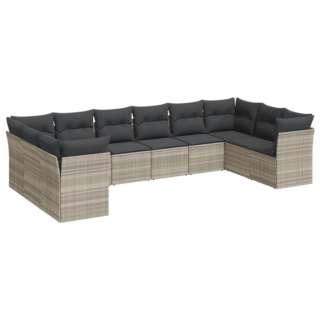 10-delige Loungeset met kussens poly rattan lichtgrijs is nu te koop bij PeponiXL, paradijselijk wonen!