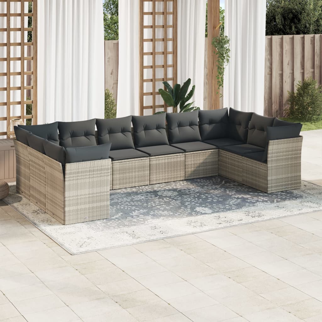 10-delige Loungeset met kussens poly rattan lichtgrijs is nu te koop bij PeponiXL, paradijselijk wonen!