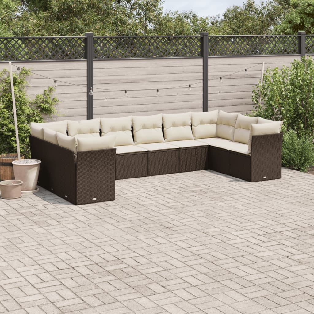 10-delige Loungeset met kussens poly rattan bruin is nu te koop bij PeponiXL, paradijselijk wonen!