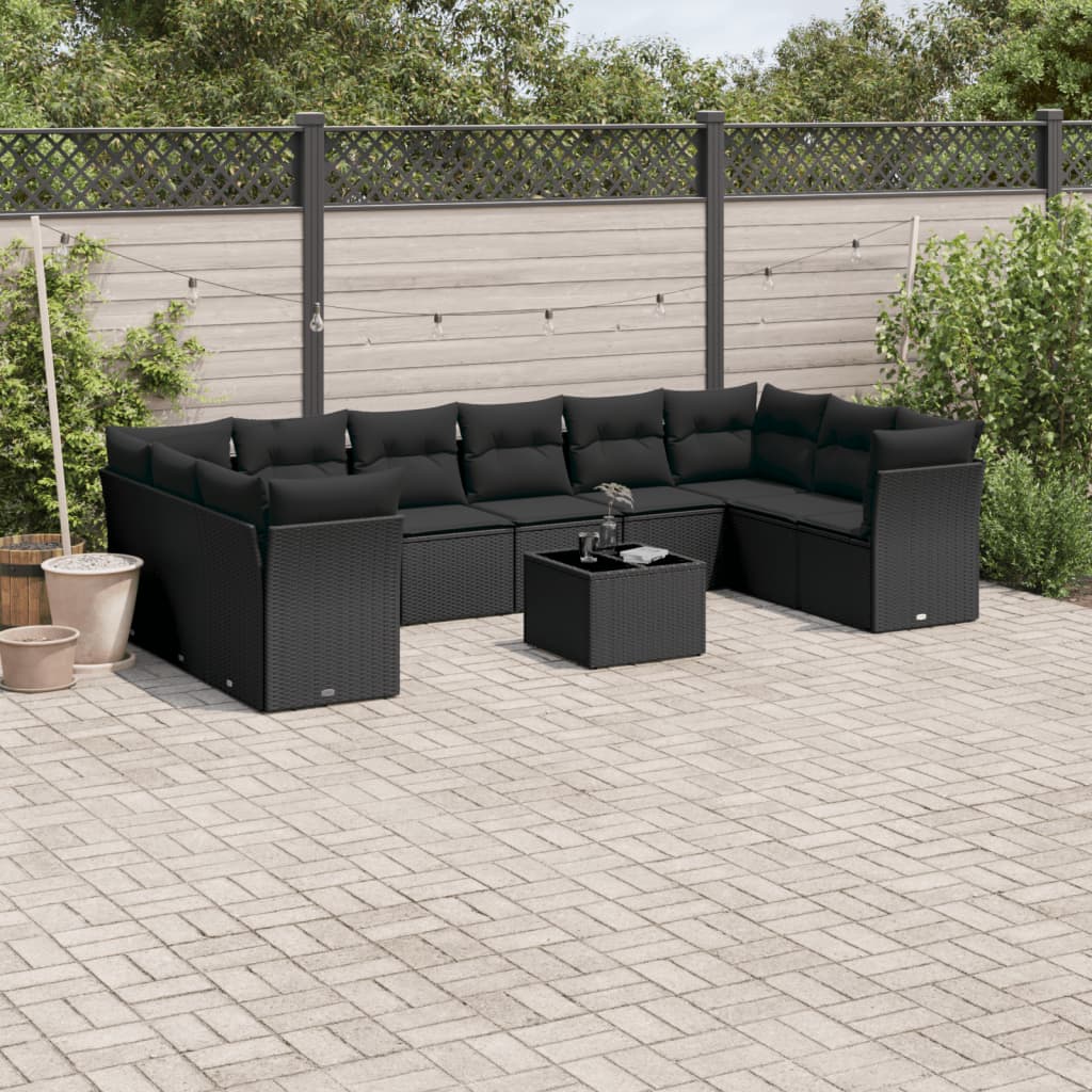 11-delige Loungeset met kussens poly rattan zwart is nu te koop bij PeponiXL, paradijselijk wonen!