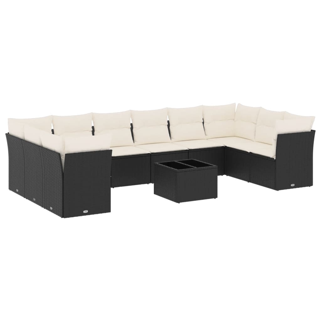 11-delige Loungeset met kussens poly rattan zwart is nu te koop bij PeponiXL, paradijselijk wonen!