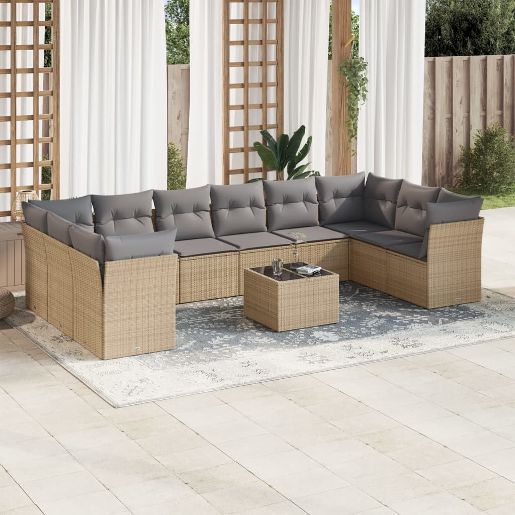 11-delige Tuinset met kussens poly rattan beige is nu te koop bij PeponiXL, paradijselijk wonen!