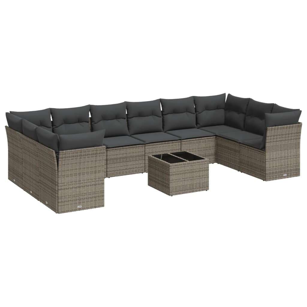 11-delige Loungeset met kussens poly rattan grijs is nu te koop bij PeponiXL, paradijselijk wonen!