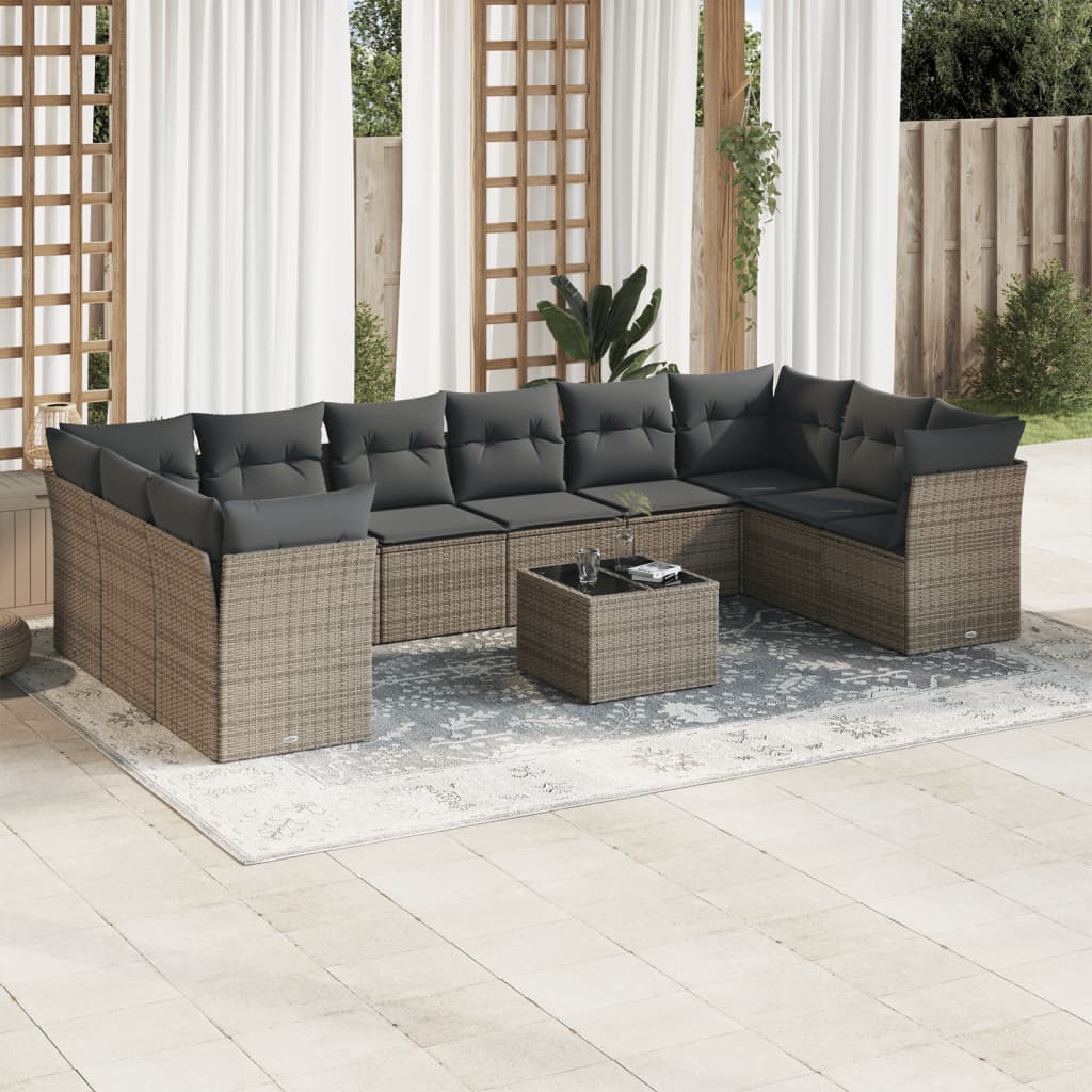 11-delige Loungeset met kussens poly rattan grijs is nu te koop bij PeponiXL, paradijselijk wonen!