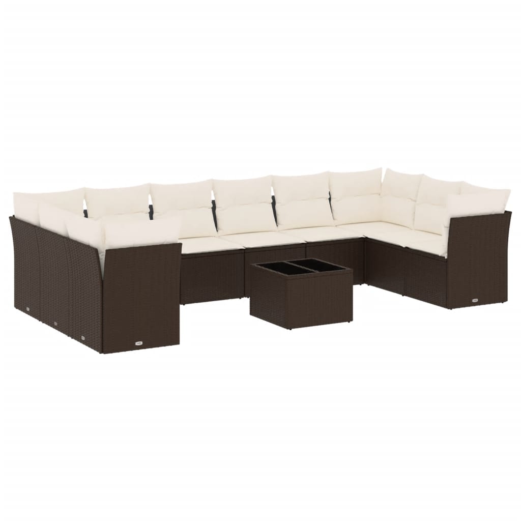 11-delige Loungeset met kussens poly rattan bruin is nu te koop bij PeponiXL, paradijselijk wonen!