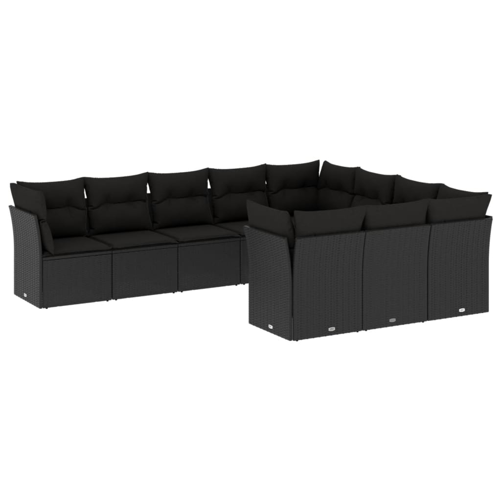 10-delige Loungeset met kussens poly rattan zwart is nu te koop bij PeponiXL, paradijselijk wonen!