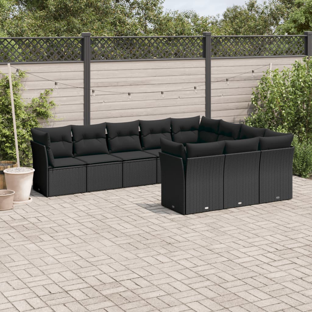 10-delige Loungeset met kussens poly rattan zwart is nu te koop bij PeponiXL, paradijselijk wonen!