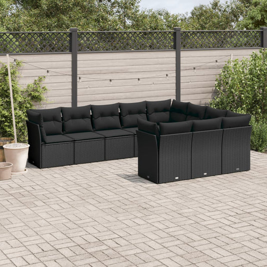 10-delige Loungeset met kussens poly rattan zwart is nu te koop bij PeponiXL, paradijselijk wonen!