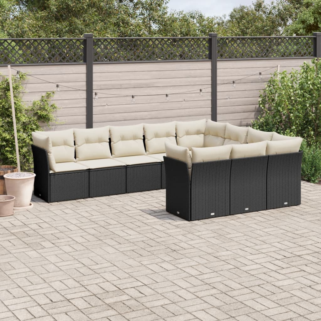 10-delige Loungeset met kussens poly rattan zwart is nu te koop bij PeponiXL, paradijselijk wonen!