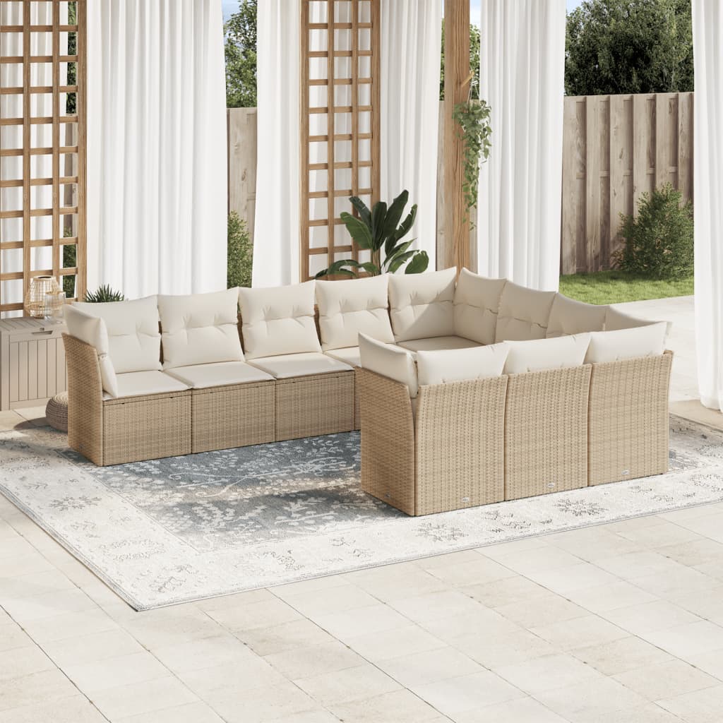10-delige Loungeset met kussens poly rattan beige is nu te koop bij PeponiXL, paradijselijk wonen!