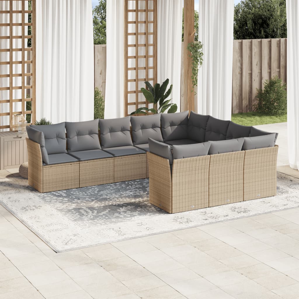 10-delige Loungeset met kussens poly rattan beige is nu te koop bij PeponiXL, paradijselijk wonen!