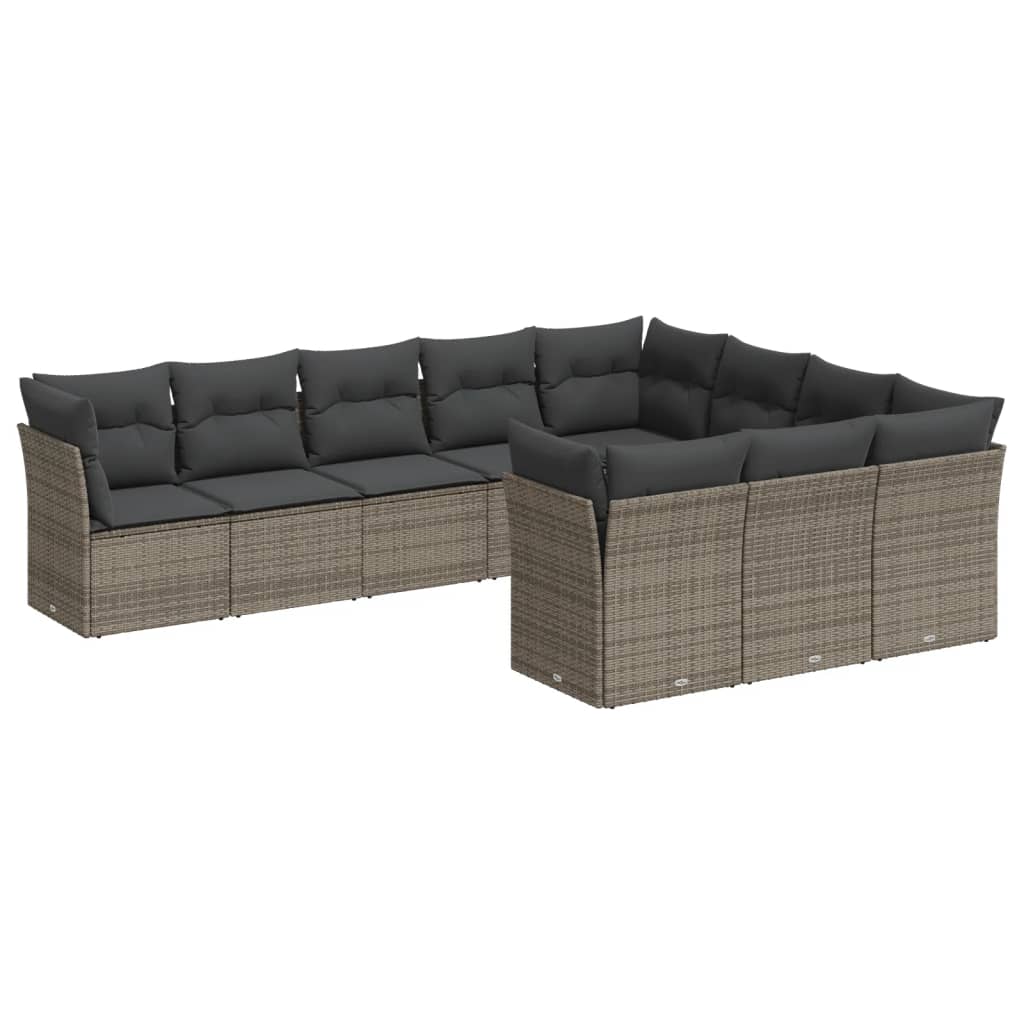 10-delige Loungeset met kussens poly rattan grijs is nu te koop bij PeponiXL, paradijselijk wonen!