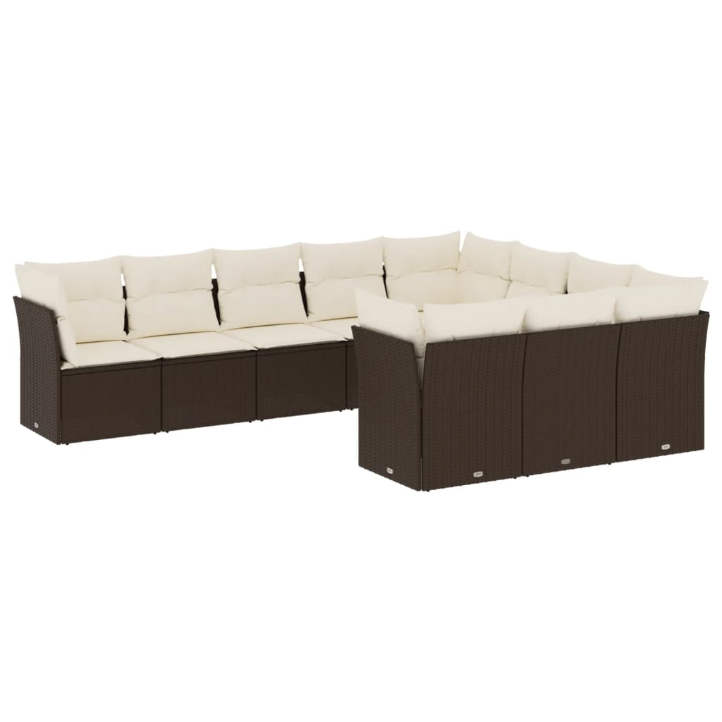 10-delige Loungeset met kussens poly rattan bruin is nu te koop bij PeponiXL, paradijselijk wonen!