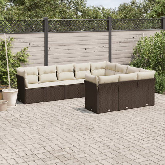 10-delige Loungeset met kussens poly rattan bruin is nu te koop bij PeponiXL, paradijselijk wonen!