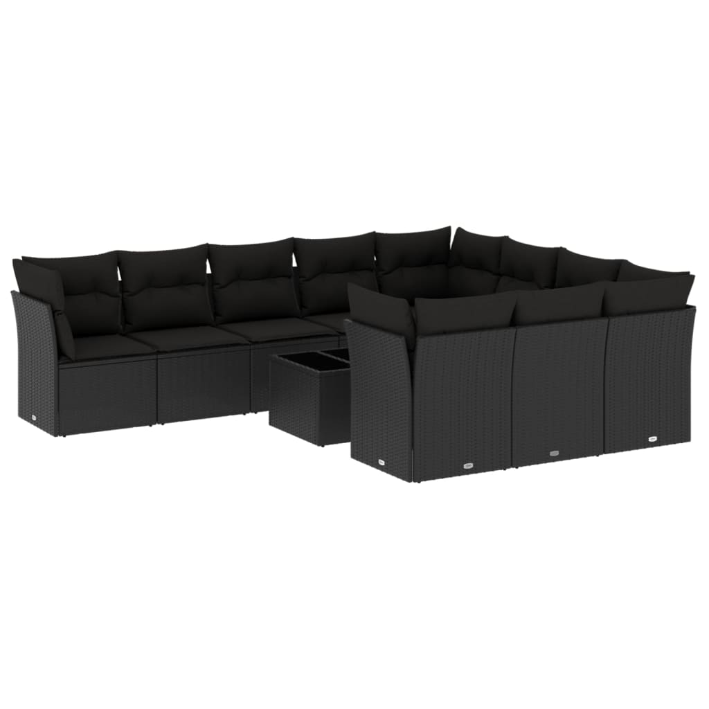 11-delige Loungeset met kussens poly rattan zwart is nu te koop bij PeponiXL, paradijselijk wonen!