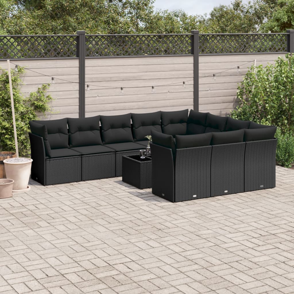 11-delige Loungeset met kussens poly rattan zwart is nu te koop bij PeponiXL, paradijselijk wonen!
