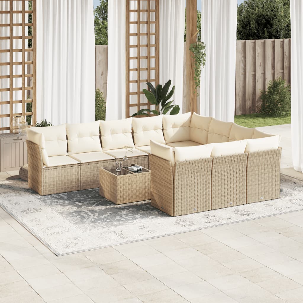 11-delige Tuinset met kussens poly rattan beige is nu te koop bij PeponiXL, paradijselijk wonen!