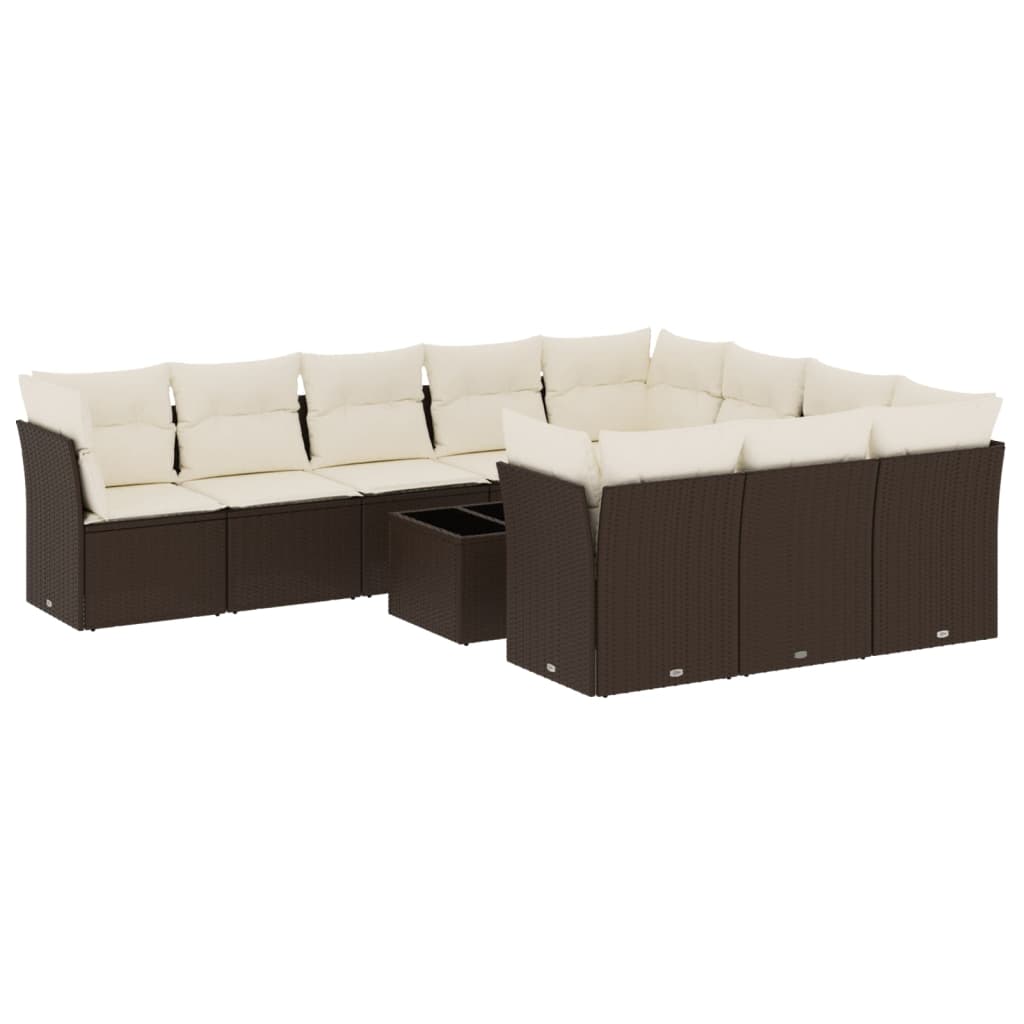 11-delige Loungeset met kussens poly rattan bruin is nu te koop bij PeponiXL, paradijselijk wonen!