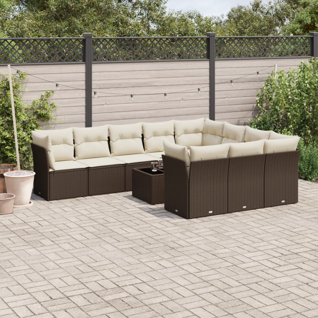 11-delige Loungeset met kussens poly rattan bruin is nu te koop bij PeponiXL, paradijselijk wonen!