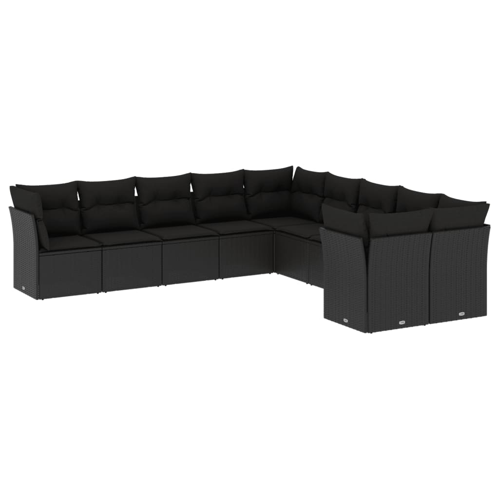 10-delige Loungeset met kussens poly rattan zwart is nu te koop bij PeponiXL, paradijselijk wonen!