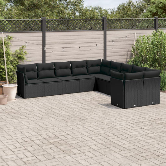 10-delige Loungeset met kussens poly rattan zwart is nu te koop bij PeponiXL, paradijselijk wonen!